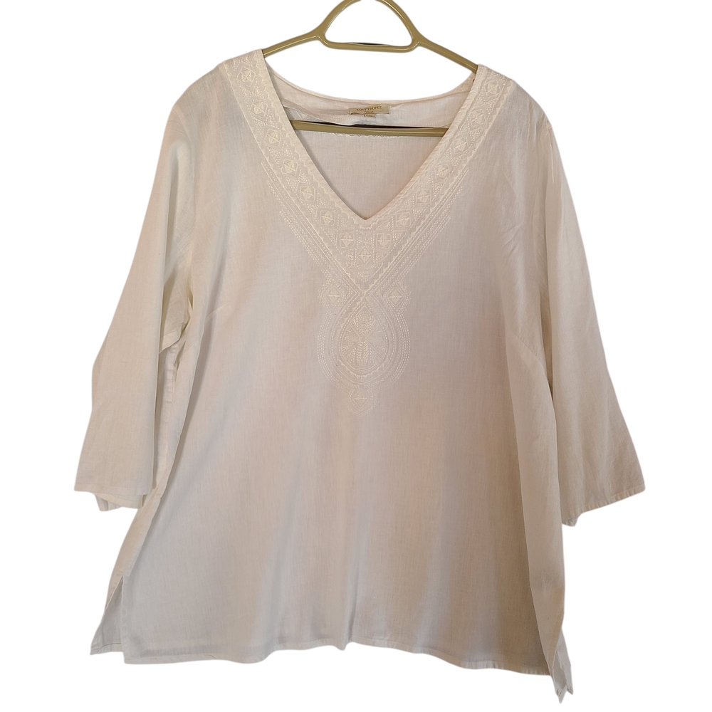 Saint Tropez West White Embroidered Linen Blend Tunic Top Plus Size 1X